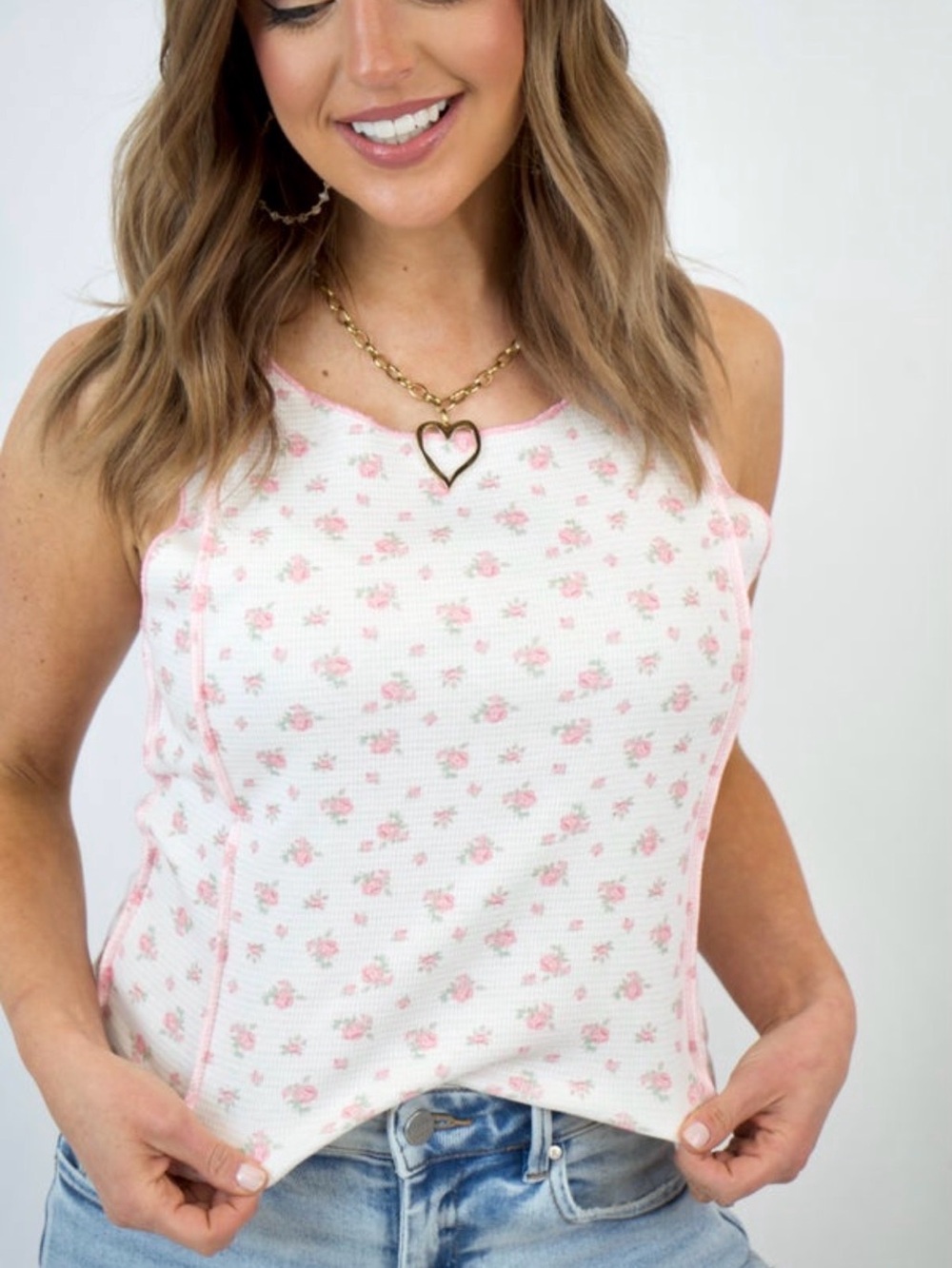 POL Pink & White Floral Ribbed Tank - Picture 3 of 9